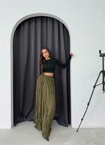 PİLİSELİ UZUN KRAŞ ETEK HAKİ