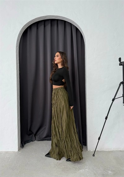 PİLİSELİ UZUN KRAŞ ETEK HAKİ