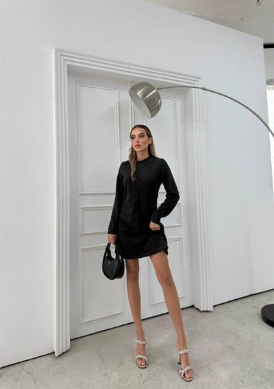 TERS DİKİŞ DETAY TRİKO ELBİSE SİYAH