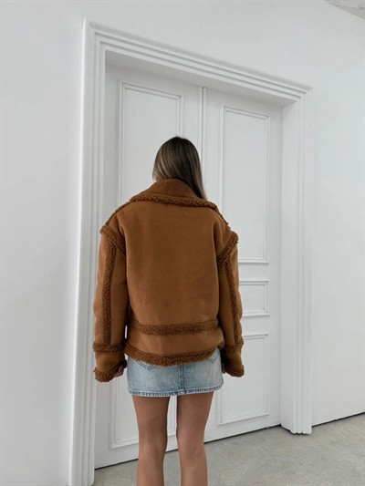 YAKA KEMER KÜRK DETAY LAMİNE MONT KAHVE 3098