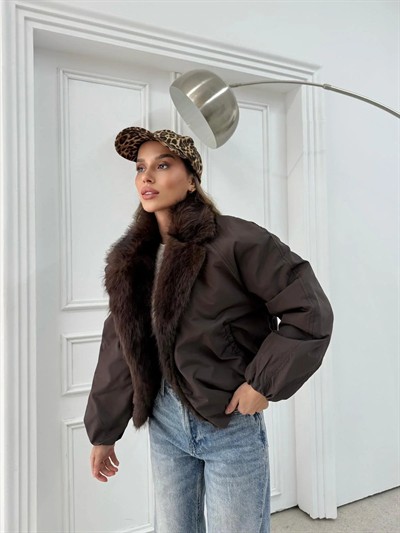 YAKA KÜRK DETAY İÇ ASTARLI ŞİŞME MONT KAHVE 1132