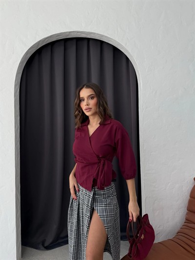 YAN BAĞLAMA DETAY GÖMLEK BORDO