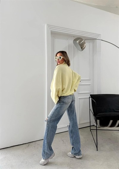 YARASA KOL BOĞAZLI OVERSİZE KAZAK SARI