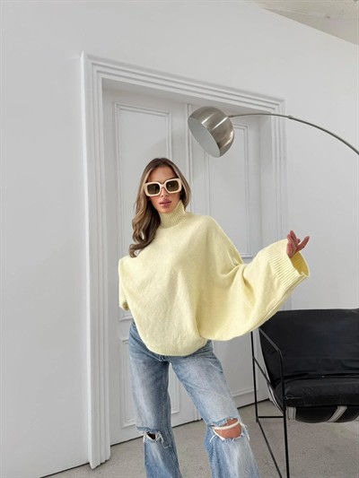 YARASA KOL BOĞAZLI OVERSİZE KAZAK SARI