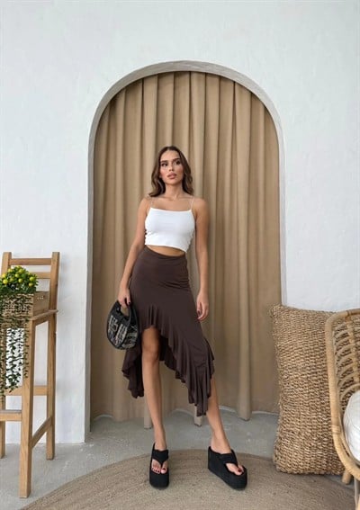 YIRTMAÇLI FIRFIRLI SANDY ETEK KAHVE