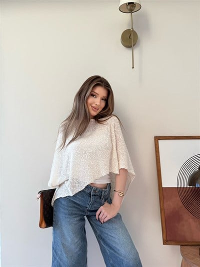 Asimetrik Detay Panço Bluz Bej 2327