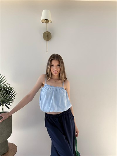 Askı Ayarlı İç Astarlı Balon Tensel Bluz Bebe Mavi 2283