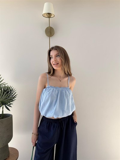 Askı Ayarlı İç Astarlı Balon Tensel Bluz Bebe Mavi 2283