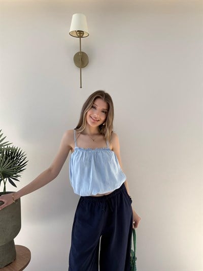 Askı Ayarlı İç Astarlı Balon Tensel Bluz Bebe Mavi 2283