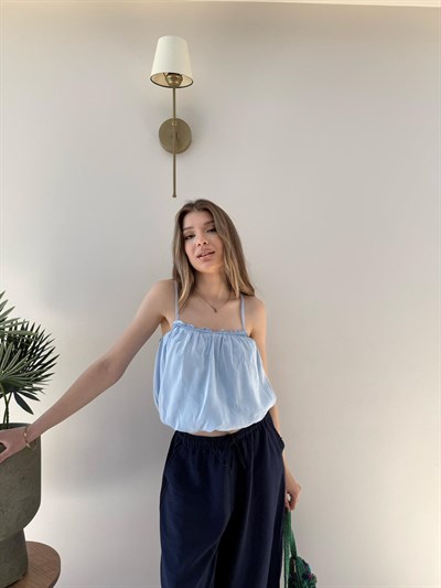 Askı Ayarlı İç Astarlı Balon Tensel Bluz Bebe Mavi 2283
