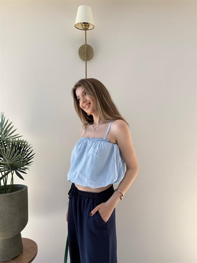 Askı Ayarlı İç Astarlı Balon Tensel Bluz Bebe Mavi 2283