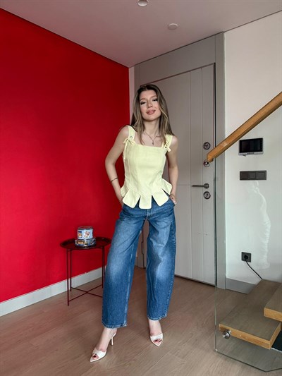 Askı Bağlama Bel Korse Detay Bluz Sarı 2200
