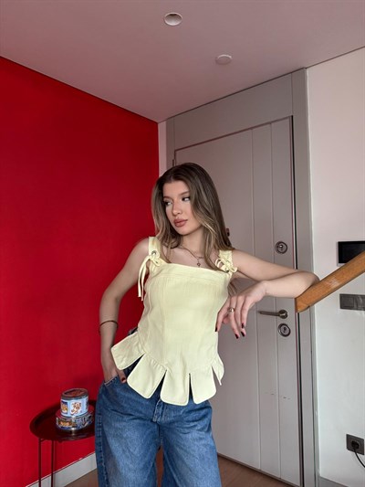 Askı Bağlama Bel Korse Detay Bluz Sarı 2200