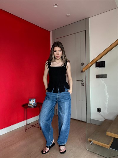 Askı Bağlama Bel Korse Detay Bluz Siyah 2200