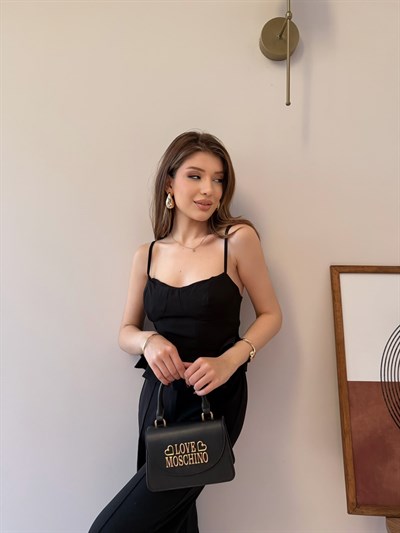 Askılı Sırt Fermuar Detay Volanlı Bluz Siyah 2343