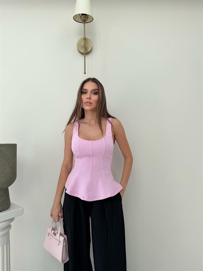 Askılı Volanlı Bluz Pembe 2069