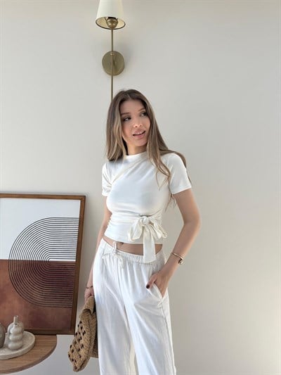 Bağlama Detay Modal Tişört Beyaz 2302