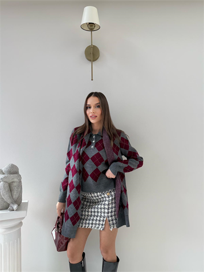 BAKLAVA DESEN POLO YAKA ATKI DETAY KAZAK ANTRASİT 2014