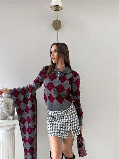 BAKLAVA DESEN POLO YAKA ATKI DETAY KAZAK ANTRASİT 2014