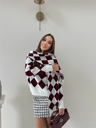 BAKLAVA DESEN POLO YAKA ATKI DETAY KAZAK BORDO 2014