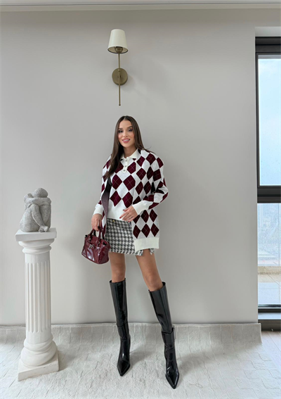 BAKLAVA DESEN POLO YAKA ATKI DETAY KAZAK BORDO 2014