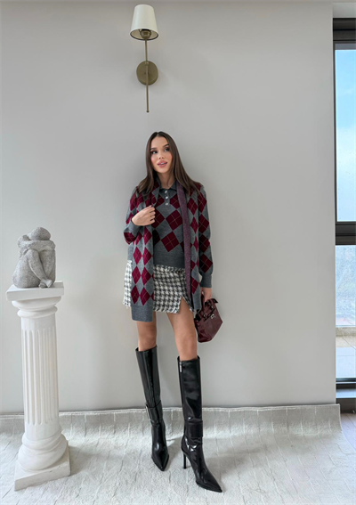 BAKLAVA DESEN POLO YAKA ATKI DETAY KAZAK ANTRASİT 2014