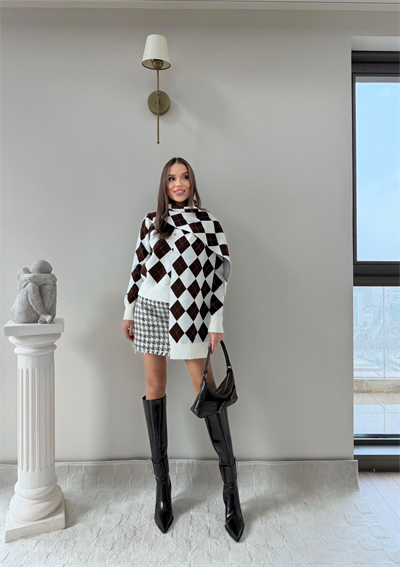 BAKLAVA DESEN POLO YAKA ATKI DETAY KAZAK KAHVE 2014