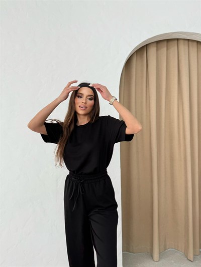 Basic Tişört ve Pantolonlu Modal İkili Takım Siyah 2123
