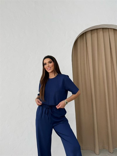 Basic Tişört ve Pantolonlu Modal İkili Takım Lacivert 2123