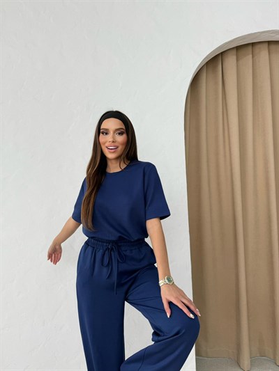 Basic Tişört ve Pantolonlu Modal İkili Takım Lacivert 2123