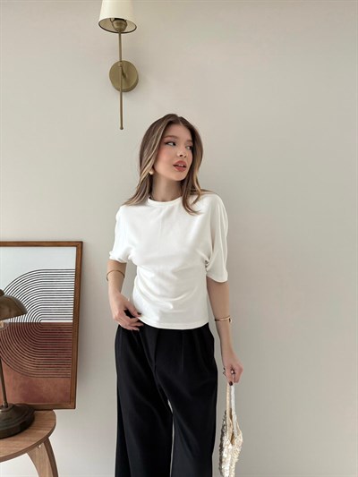Bel Drape Detay Modal Tişört Beyaz 2184