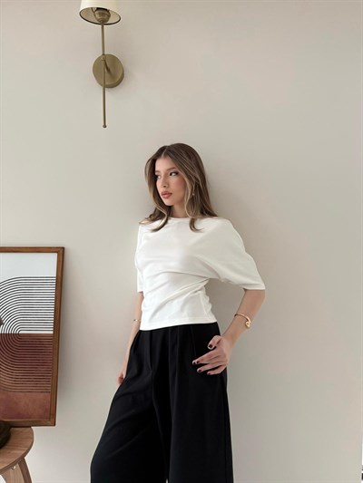 Bel Drape Detay Modal Tişört Beyaz 2184