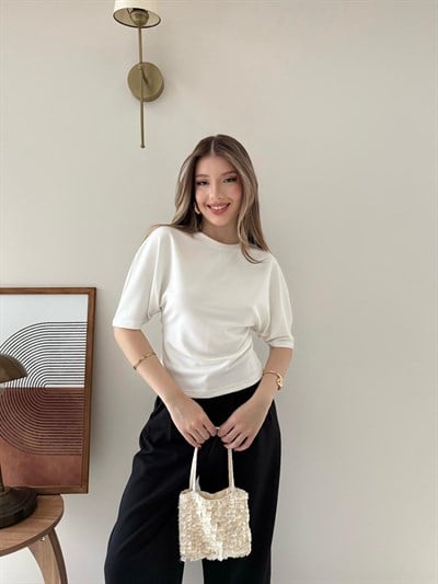 Bel Drape Detay Modal Tişört Beyaz 2184