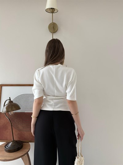 Bel Drape Detay Modal Tişört Beyaz 2184