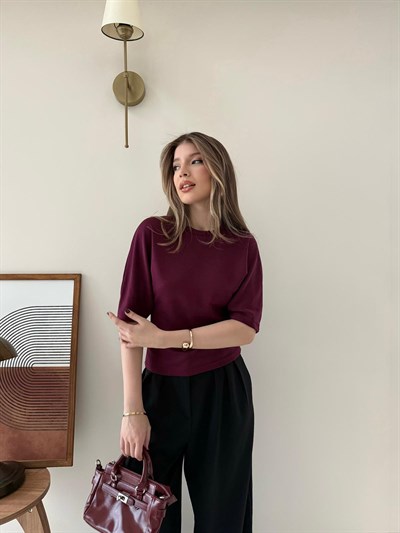 Bel Drape Detay Modal Tişört Bordo 2184