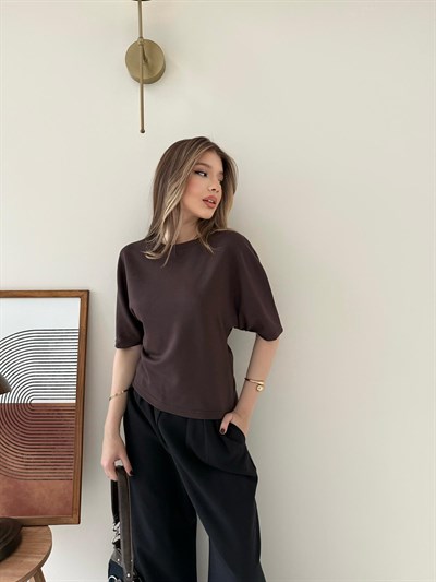 Bel Drape Detay Modal Tişört Kahverengi 2184