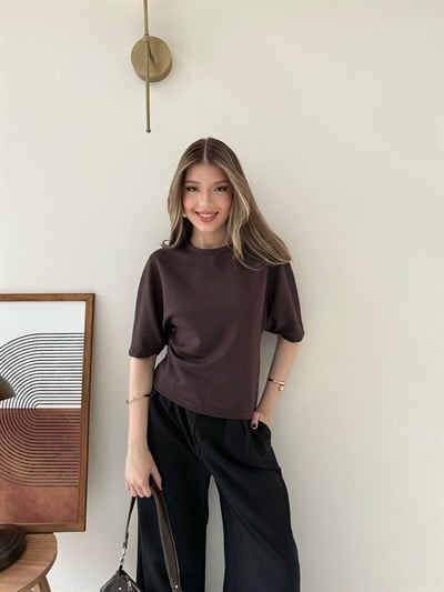 Bel Drape Detay Modal Tişört Kahverengi 2184