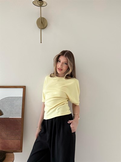 Bel Drape Detay Modal Tişört Sarı 2184
