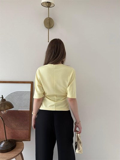 Bel Drape Detay Modal Tişört Sarı 2184