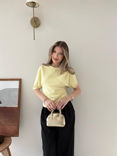 Bel Drape Detay Modal Tişört Sarı 2184