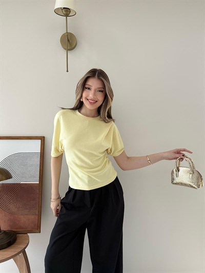 Bel Drape Detay Modal Tişört Sarı 2184