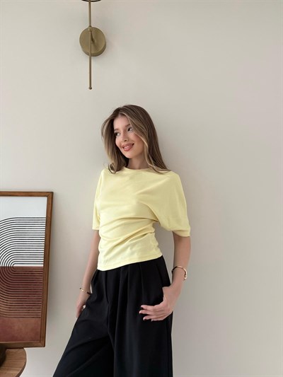 Bel Drape Detay Modal Tişört Sarı 2184