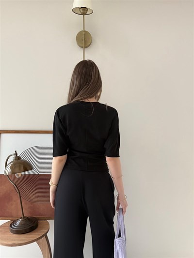 Bel Drape Detay Modal Tişört Siyah 2184
