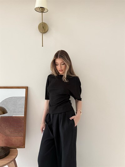 Bel Drape Detay Modal Tişört Siyah 2184
