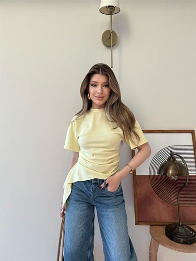 Bel Drape Saçaklı Modal Tişört Sarı 2326