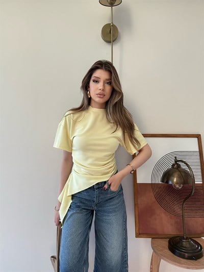 Bel Drape Saçaklı Modal Tişört Sarı 2326