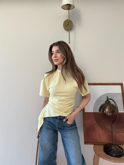 Bel Drape Saçaklı Modal Tişört Sarı 2326
