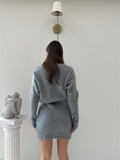 BEL KATLAMA DETAY TRİKO ELBİSE ANTRASİT 2006