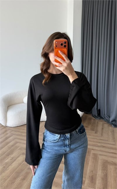 Bel Korse Detay İspanyol Kol Modal Bluz Siyah 2490
