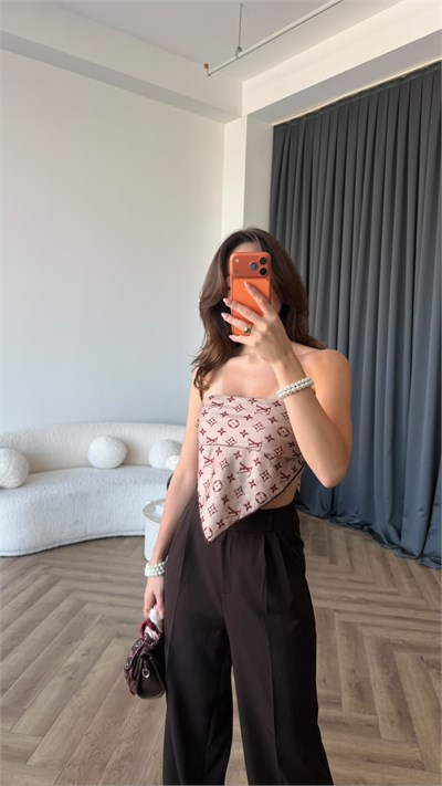 Bel Lastikli Palazzo Double Kumaş Pantolon Acı Kahve 2393
